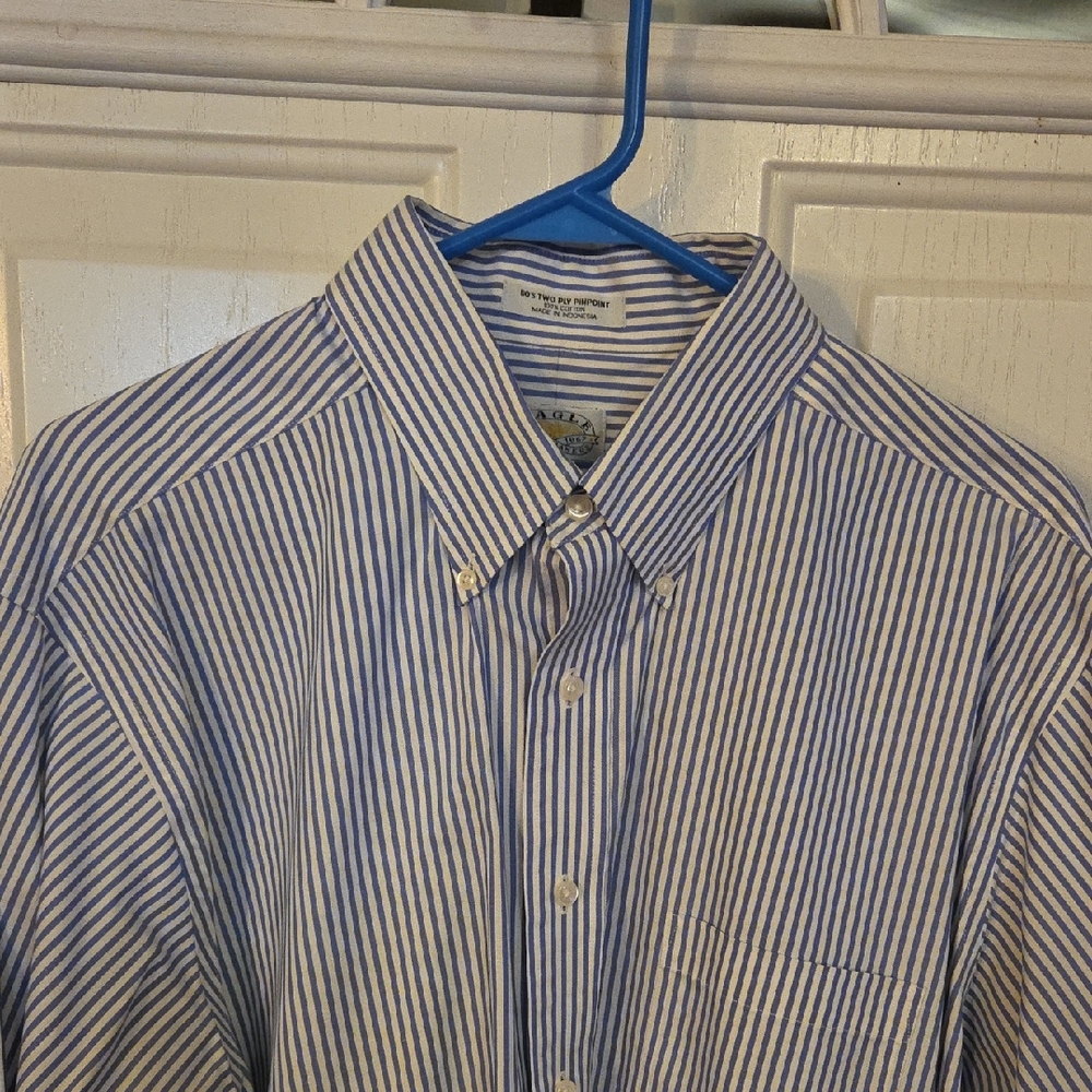 Eagle Shirtmakers Blue Striped Men's Shirt Size 17 1/2